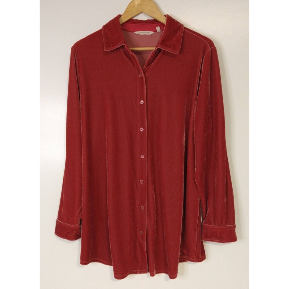 Soft Surroundings Tunic Top Shirt Women's Large Red Crushed Velvet Velour